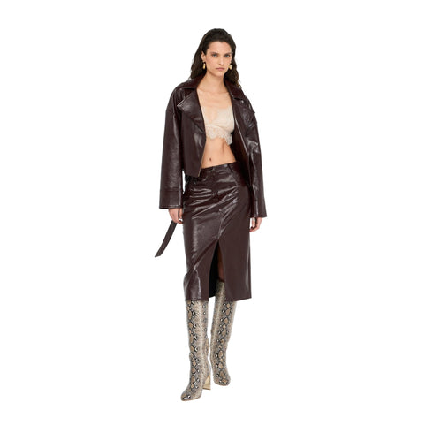 Giacca Donna ,biker glossy, con collo revers e fibbia in metallo sul fondo